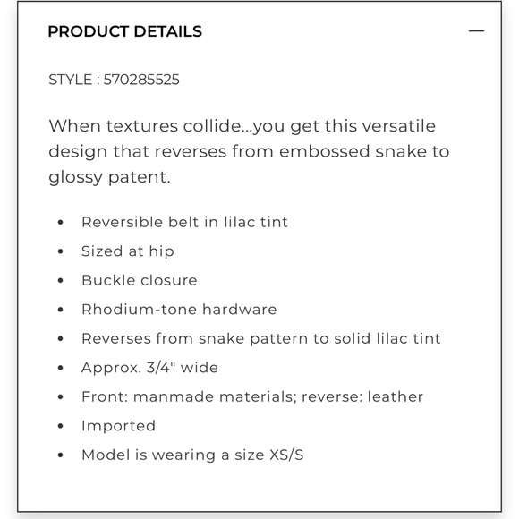 NEW WHBM reversible Snake embossed patent leather Purple Women's Belt size XL - Picture 7 of 7